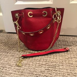 Cherry Red Crossbody (Detachable Strap) Bucket Bag with Gold Hardware